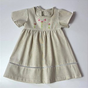 VESTIDOS LUANA LINHO MANGA CURTA BORDADO CORPINHO - CRU