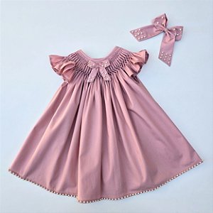 VESTIDO CASINHA DE ABELHA ROSE FECHADO COM PÉROLAS E LAÇO