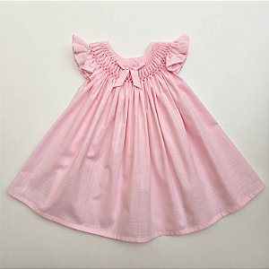 VESTIDO CASINHA DE ABELHA ROSA BEBE LEVE RAJADO BRANCO