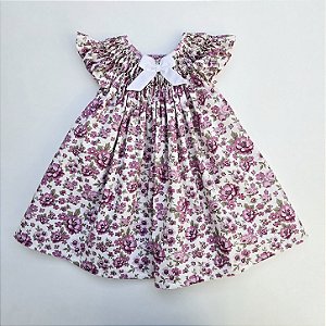 VESTIDO CASINHA DE ABELHA ROSA E BRANCO COM FLORES