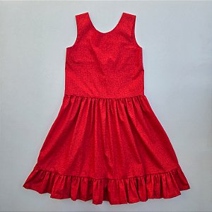 VESTIDO VITÓRIA VERMELHO CAVADO COM BABADO NA SAIA