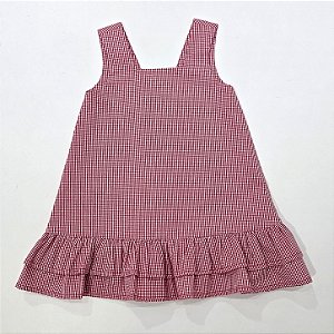 VESTIDO LARA XADREZ DE VERMELHO CAVADO BABADO DUPLO NA SAIA