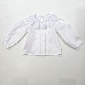 CAMISETE INFANTIL BRANCA GL FRANZIDA DE RENDA ML FOFA