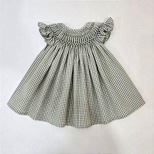 VESTIDO CASINHA DE ABELHA XADREZ VERDE COM BRANCO