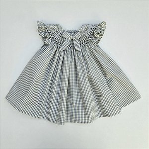 VESTIDO CASINHA DE ABELHA XADREZ VERDE COM BRANCO