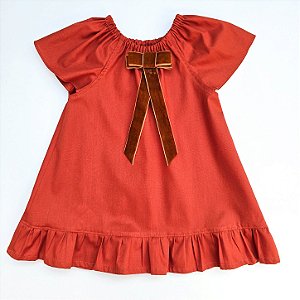 VESTIDO CAROL TERRA COTA COM BABADOS NA BARRA