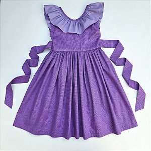 VESTIDO VITÓRIA ROXO RAJADO DC CAVADO NAS COSTA GL FRANZIDA E CINTO