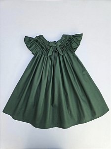 VESTIDO CASINHA DE ABELHA VERDE MILITAR COM BORDADOS VERDE