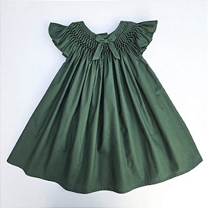 VESTIDO CASINHA DE ABELHA VERDE MILITAR COM BORDADOS VERDE