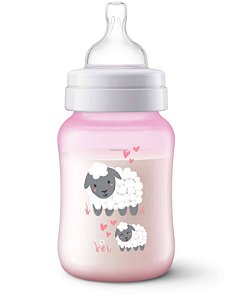 Mamadeira Clássica Ovelha Rosa Decorada 1m+ Avent 260ml
