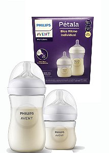 Kit Mamadeiras Anticóliica Pétala Avent Transparente 125ml/260ml