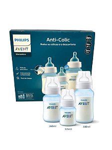 Kit 3 Mamadeiras Anticólica Avent Bebê Infantil Classica 125/260/330 Ml Azul