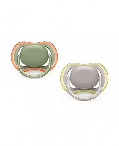 Chupeta Avent Ultra Air 6-18 Meses Neutra Cinza Verde Dupla