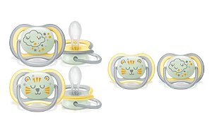 Chupetas Ultra Air Night Amarela Brilha No Escuro Avent 18m+