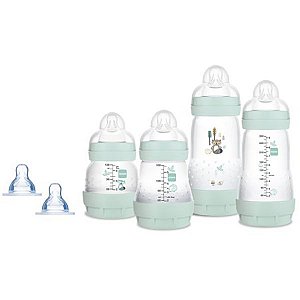 Kit 4 mamadeiras Anticólica + 2 bicos Easy Start gift set 0m+ Azul Mam