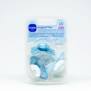 Chupeta Mam Original Trio Silicone 0-6m - 6m+ SkinSoft Azul