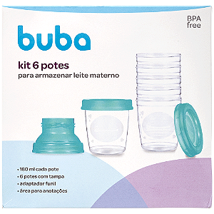 Kit 6 Potes Para Armazenar Leite Materno Buba 180ml 0%Bpa