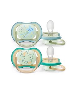 Chupetas Ultra Air Night Verde Brilha No Escuro Avent 0-6m