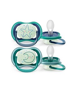 Chupetas Ultra Air Night Azul Brilha No Escuro Avent 6-18m