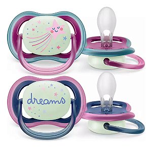 Chupetas Ultra Air Night Roxo Brilha No Escuro Avent 6-18m