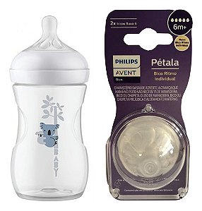 Mamadeira Anticólica Pétala 3.0 260ml Coala Philips Avent +2un Bico N5