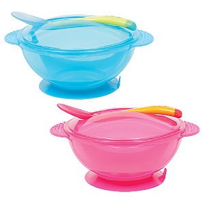 Kit Prato Bowl Refeição C Colher Termosensível Ventosa Buba