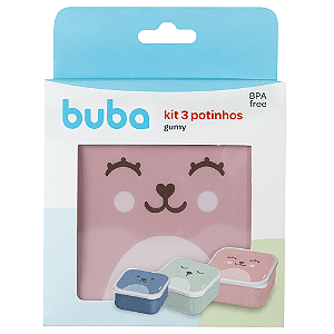 Kit 3 Potinhos Gumy Buba Lanchinhos Diferentes Tamanhos Rosa