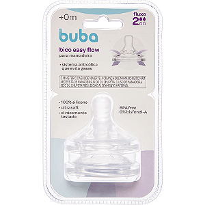 Bico Mamadeira Buba Easy Flow Nº2 - 2m+ 2 Unidades Ultrasoft