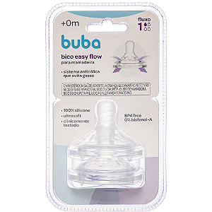 Bico Mamadeira Buba Easy Flow Nº1 - 0m+ 2 Unidades Ultrasoft