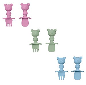 Kit Talher Silicone Ursinho Introdução Alimentar Buba 0%Bpa