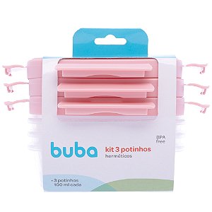 Kit 3 Potes Buba Herméticos C Tampa Antivazamento Rosa