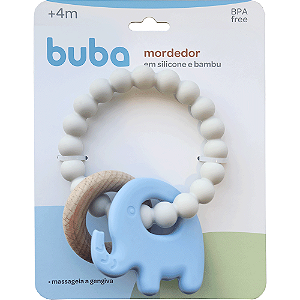 Mordedor em Silicone e Bambu Elefante Azul Buba 4m+ BpaFree