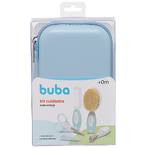 Kit Higiene Cuidados Bebê C/Estojo Tesoura Pente Azul Buba