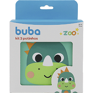 Kit 3 Potinhos Animais Buba Lanchinhos Buba Zoo Dino