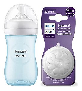 Mamadeira Anticólica Avent Pétala Azul Menino 260ml + Bico Nº 5 6m+ 2un