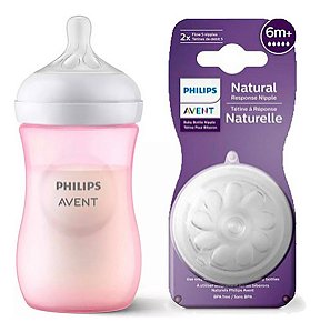 Mamadeira Anticólica Avent Petala Rosa Menina 260ml + Bico N5 6m+ 2un