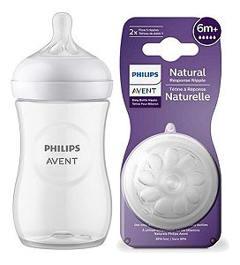 Mamadeira Avent Anticólica Pétala Transparente Nº3 260ml + Bico Nº5 6m+