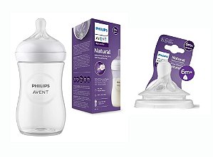 Mamadeira Avent Anticólica Pétala Transparente Nº3 260ml + Bico Nº6 6m+