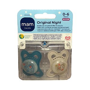 Kit C/ 2 Chupetas Night Menino Azul Mam 0-6 M Tam1 + Estojo