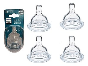 Kit 4un Bicos Mamadeira Avent Classic Nº4 - 6m+ - Anticólica