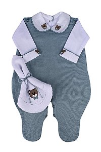 Conjunto Macacão Saída de Maternidade Verde Chá Branco RN