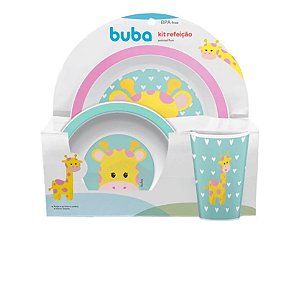Kit Refeição Animal Fun Buba Pratinho Copinho 3 Pç Girafa