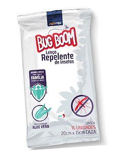 Lenço Repelente Dengue Bug Boom 16un Agpmed Aloe Vera