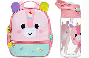 Lancheira Infantil Térmica Unicórnio e Garrafa Tritan C Alça