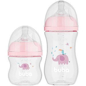 Kit Mamadeiras Buba Rosa 120ml 270ml Elefante Rosa BPA Free
