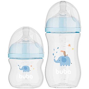 Kit Mamadeiras Buba Rosa 120ml 270ml Elefante Azul BPA Free