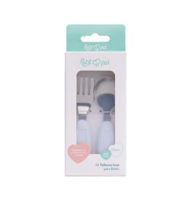 Kit Talher Infantil Azul Em Aço Inox com Estojo Petit Pia