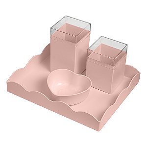 Kit Higiene Bebê 4 Peças Rosa Nuvem Acrílico Personalizável