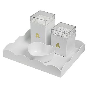 Kit Higiene Bebê 4pçs Branco Nuvem Acrílico Personalizável