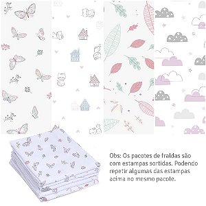Fralda Papi 60x60 Estampada 100% Algodão C/5 Unidades Menina